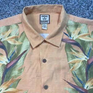 Tommy Bahama Mens XL Silk Bird of Paradise Floral Camp Shirt Orange Short Sleeve
